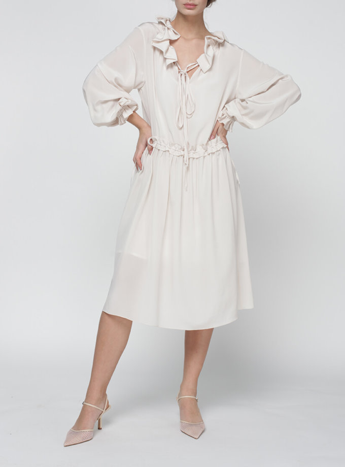 Шовкова сукня Jasmine з шарфом MISS SECRET (MISS_DR-019-beige) - фото 11