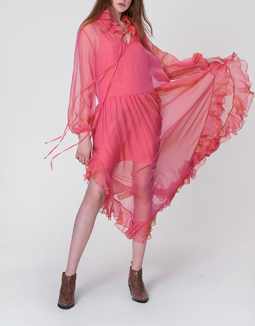MISS_DR-021-pink (13) Шовкова сукня Orquidea з воланами MISS SECRET (MISS_DR-021-pink) - фото 3