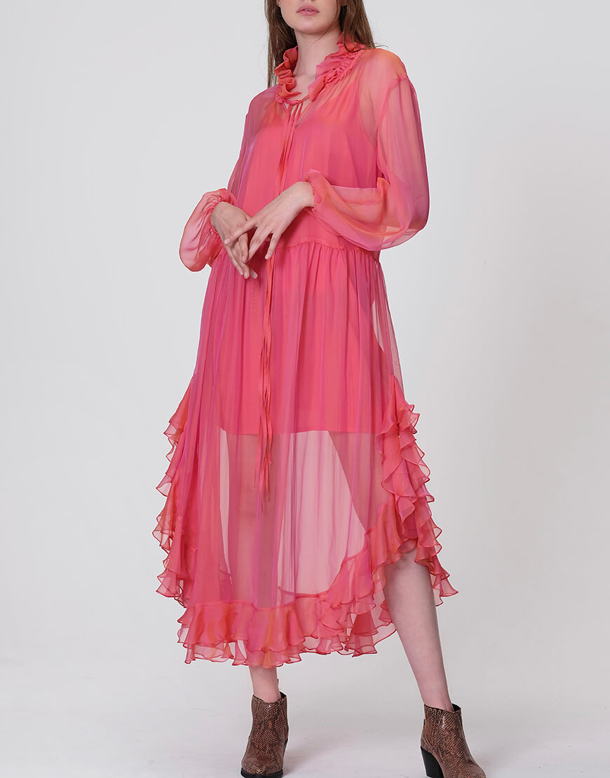 MISS_DR-021-pink (7) Шовкова сукня Orquidea з воланами MISS SECRET (MISS_DR-021-pink) - фото 5