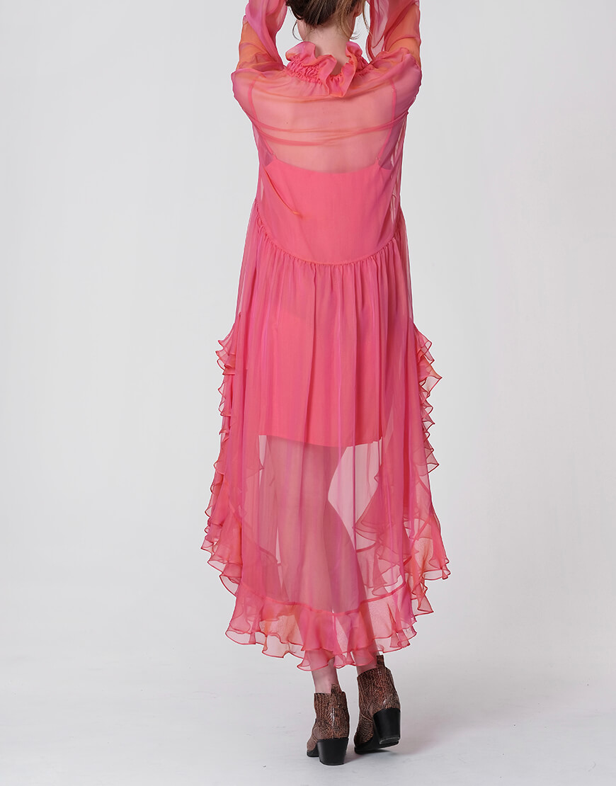 MISS_DR-021-pink (9) Шовкова сукня Orquidea з воланами MISS SECRET (MISS_DR-021-pink) - фото 4