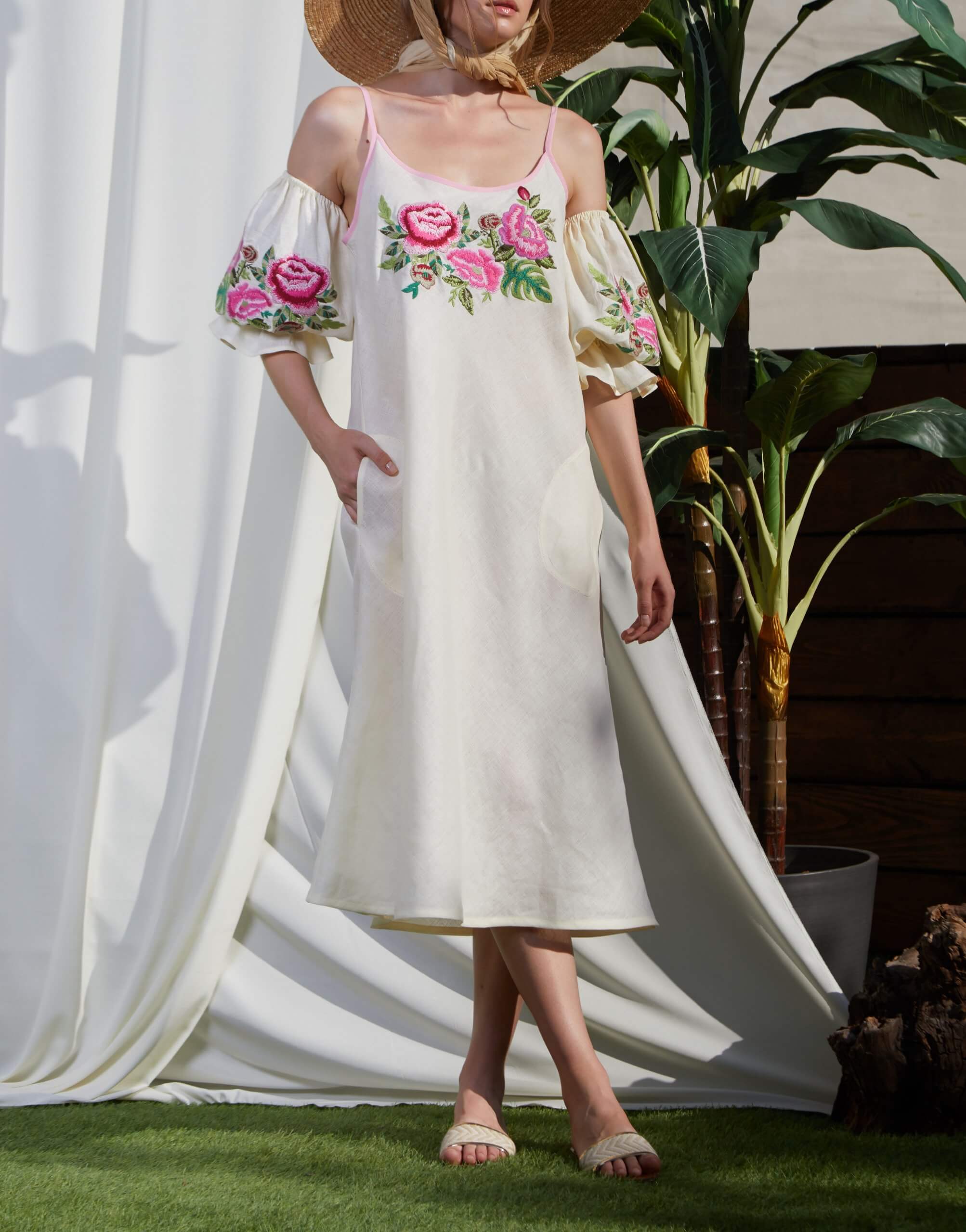 SS20052 (3) Лляна сукня з відкритими плечима ФЛОРА FOBERINI (FOBERI_SS20052)