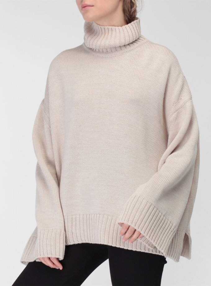 Об'ємний светр з високим горлом з вовни MISS SECRET (MISS_PU-015-beige)