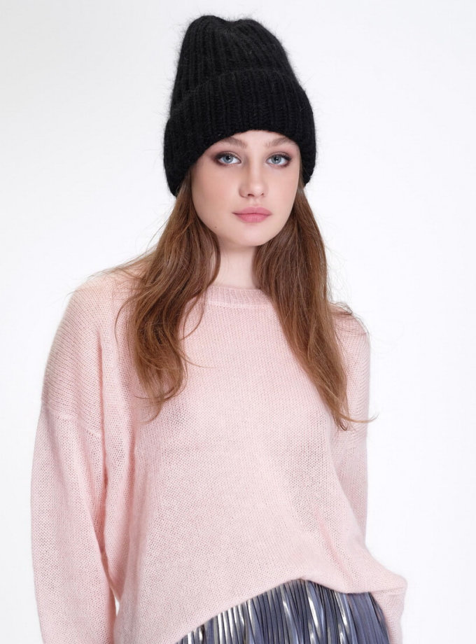 Ангорова шапка з відворотом MISS SECRET (MISS_HAT-001-black)