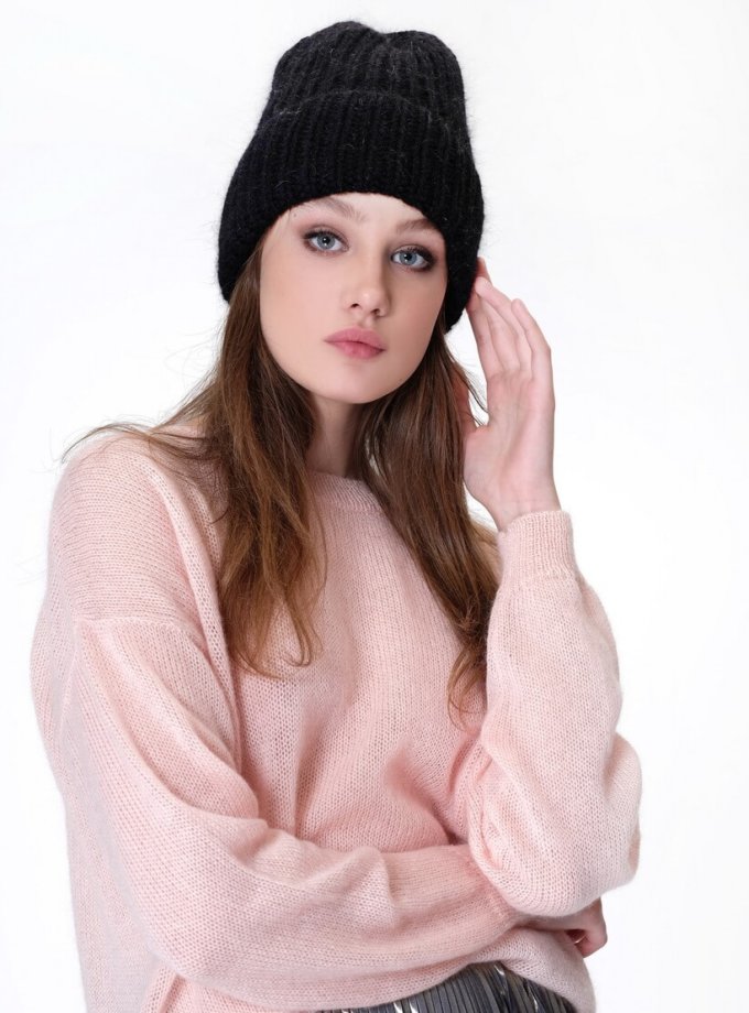 Ангорова шапка з відворотом MISS SECRET (MISS_HAT-001-black)