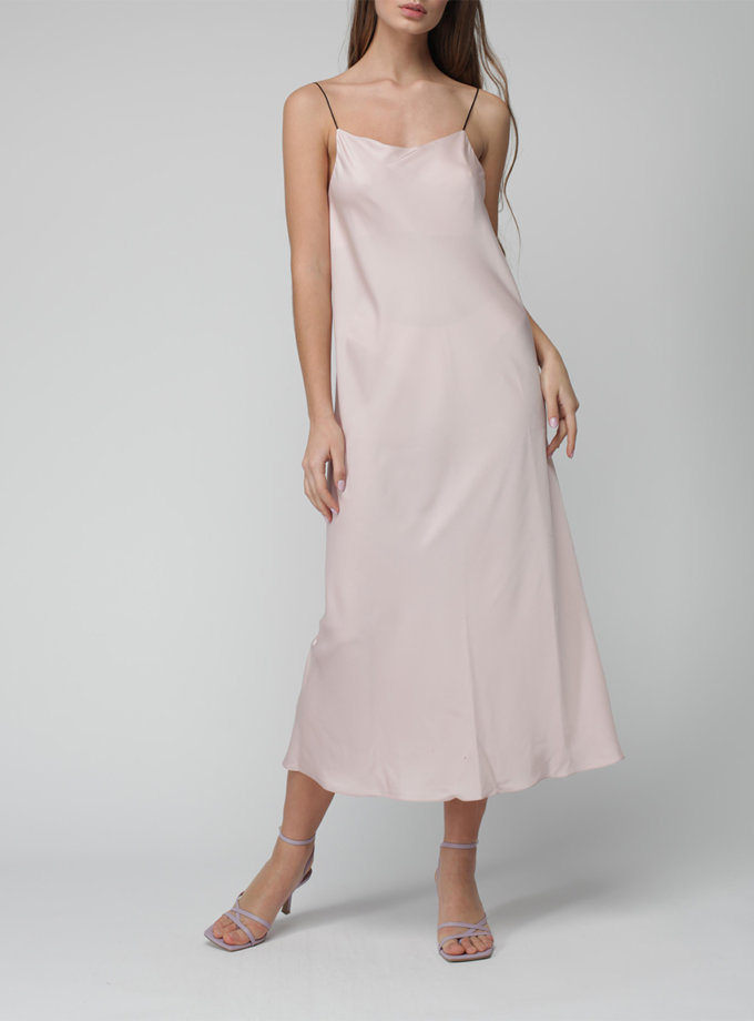 Шовкова сукня міді на тонких бретельках MISS SECRET (MISS_DR-036-pink-comb) - фото 7