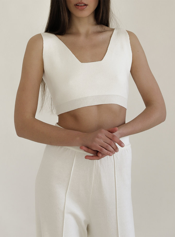 Вкорочений топ із трикотажу FIORE BIANCO (FRBC_FBKtop-fl-milk)