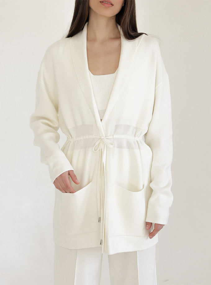 Трикотажний кардиган з поясом FIORE BIANCO (FRBC_FBKcar-fl-milk)