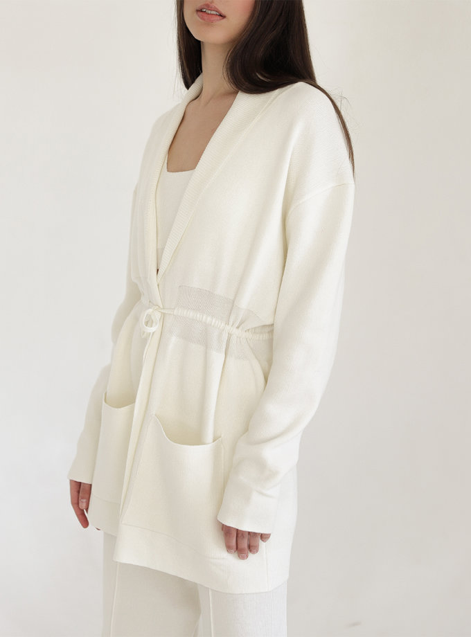 Трикотажний кардиган з поясом FIORE BIANCO (FRBC_FBKcar-fl-milk)