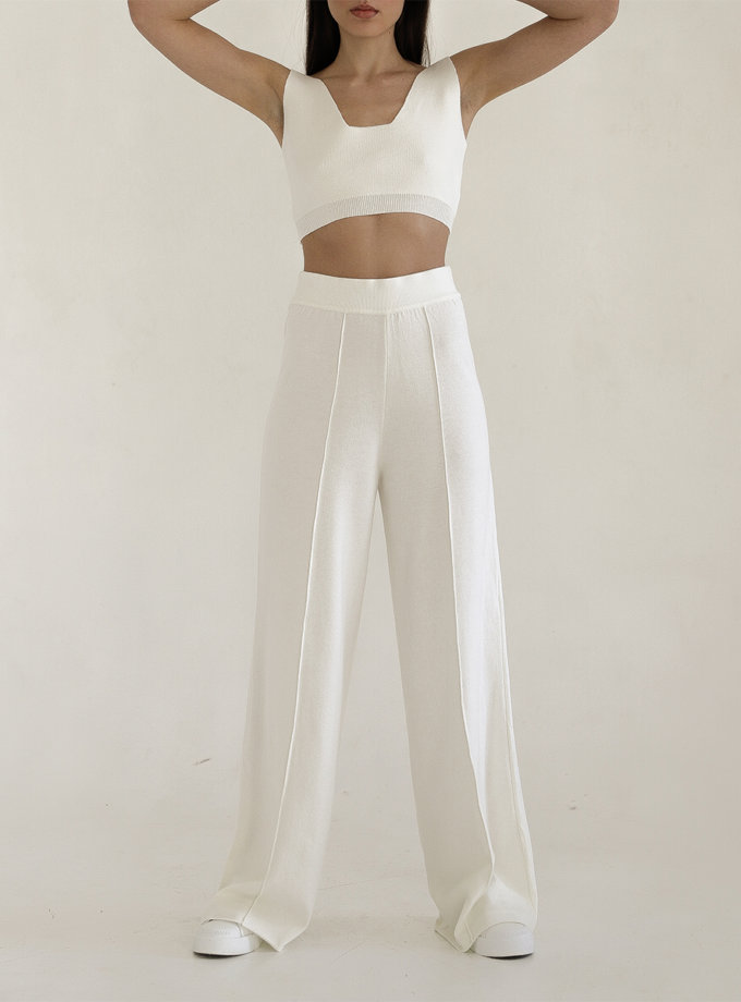 Широкі брюки з трикотажу FIORE BIANCO (FRBC_FBKtrous-fl-milk)