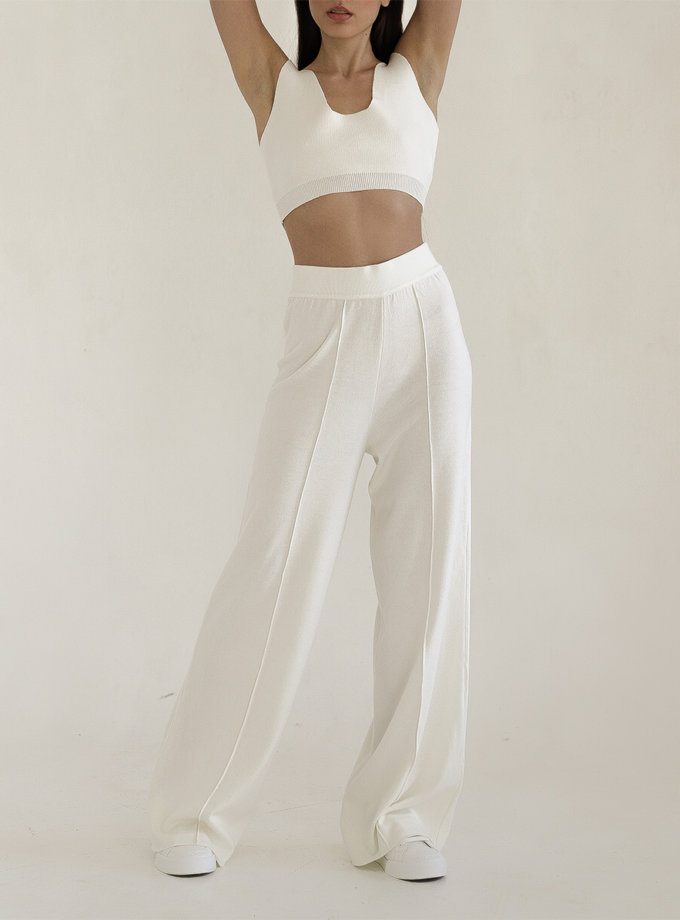 Широкі брюки з трикотажу FIORE BIANCO (FRBC_FBKtrous-fl-milk)