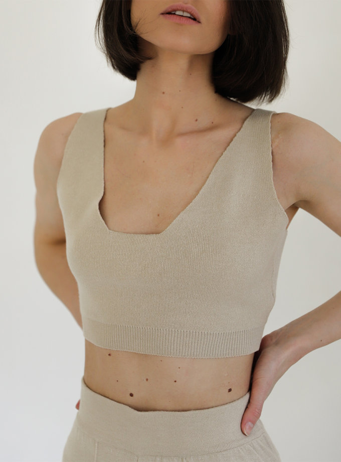 Вкорочений топ із трикотажу FIORE BIANCO (FRBC_FBKtop-fl-beage)