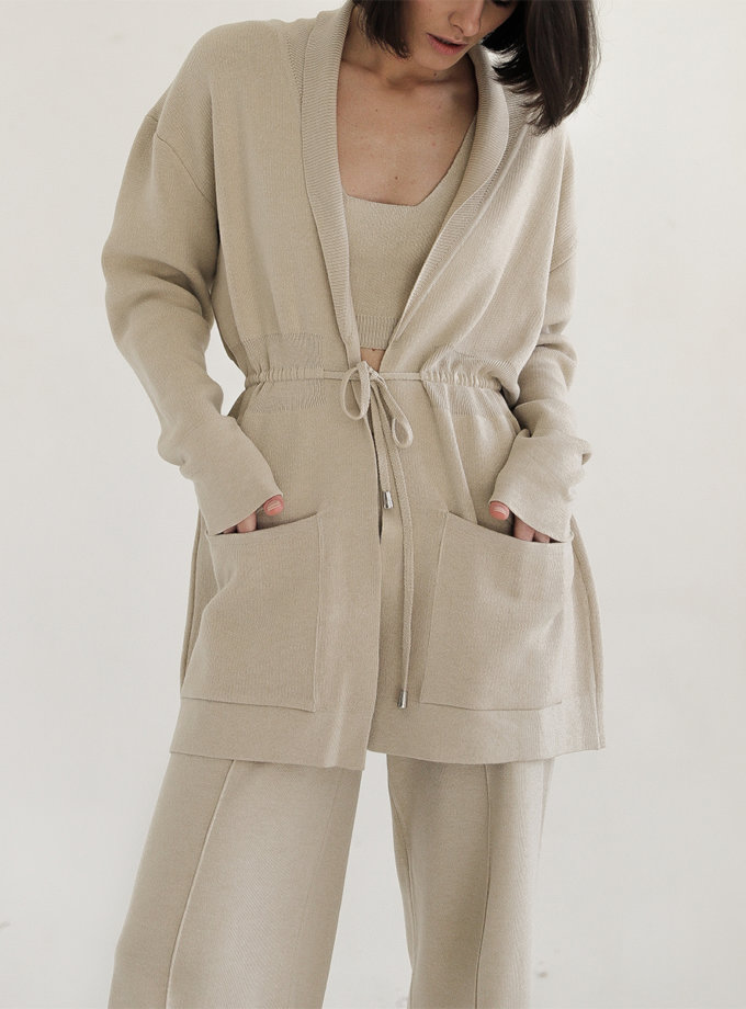 Трикотажний кардиган з поясом FIORE BIANCO (FRBC_FBKcar-fl-beage)