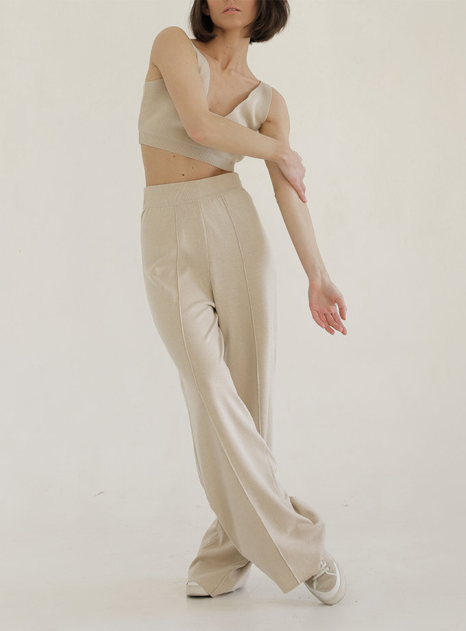 Широкі брюки з трикотажу FIORE BIANCO (FRBC_FBKtrous-fl-beage) - фото 13