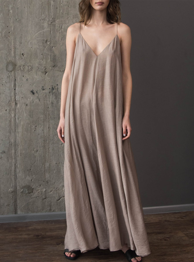 Бавовняна сукня максі на тонких бретелях ZHARKO (ZHRK_zkss210016-beige) - фото 13