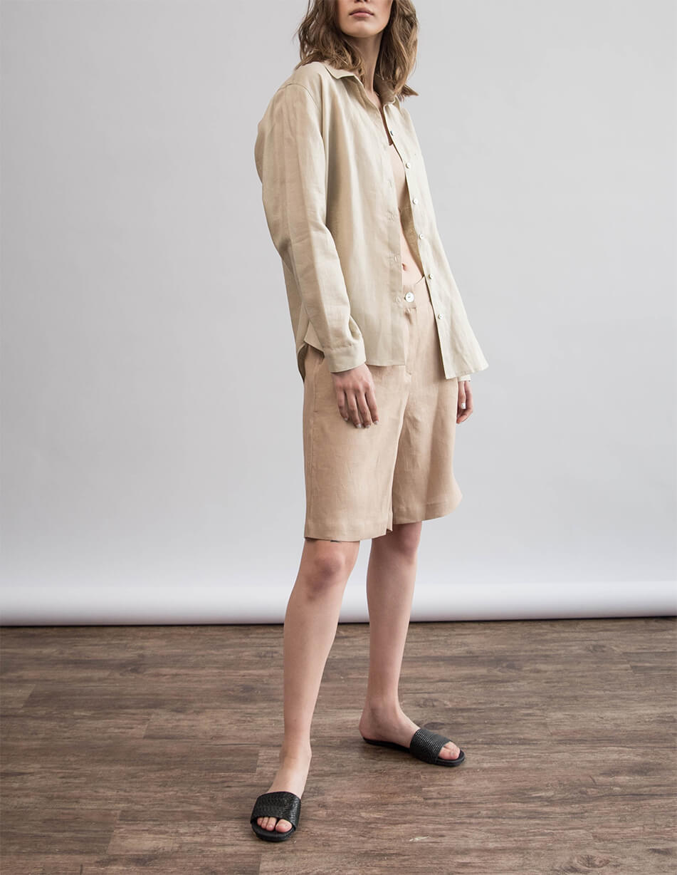 87 Лляна сорочка oversize ZHARKO (ZHRK_zbasic0001wgb-beige) - фото 3