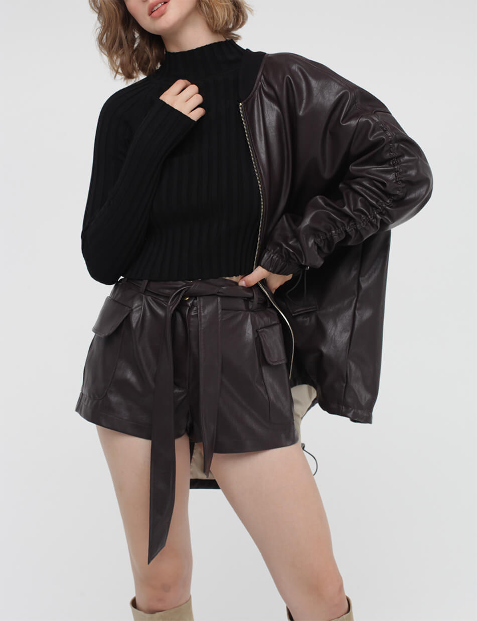 5 Куртка-бомбер з екошкіри MISS SECRET (MISS_JA-009-brown) - фото 4