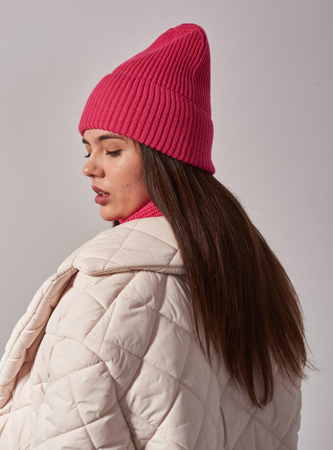 Шапка біні з вовни мериноса FIORE BIANCO (FRBC_FBhat__strowberry)