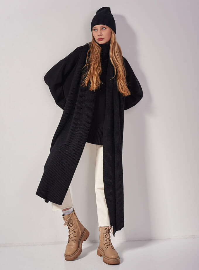 Шарф з вовни мериноса FIORE BIANCO (FRBC_FBscarf__black)