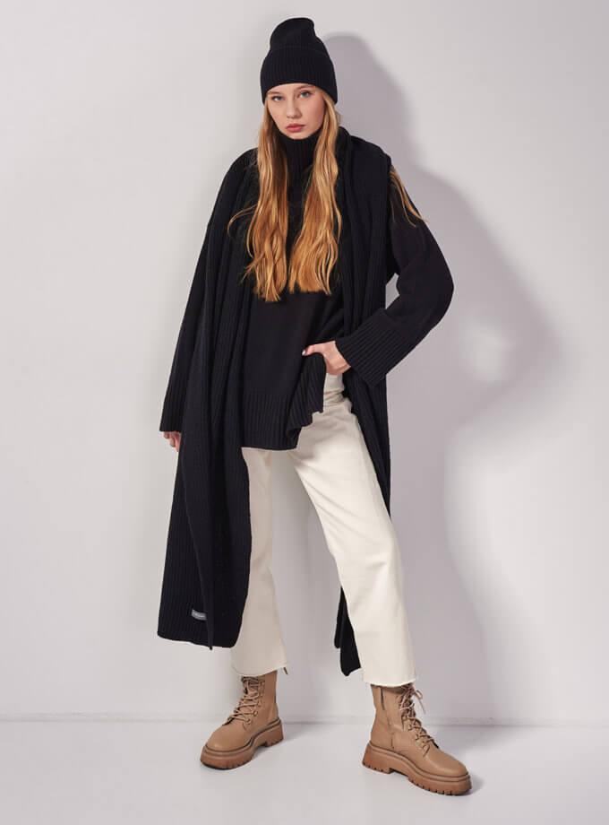 Шарф з вовни мериноса FIORE BIANCO (FRBC_FBscarf__black)