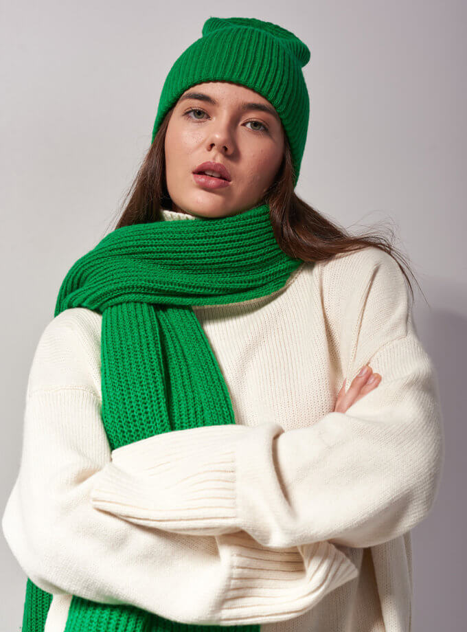 Шапка біні з вовни мериноса FIORE BIANCO (FRBC_FBhat__green)