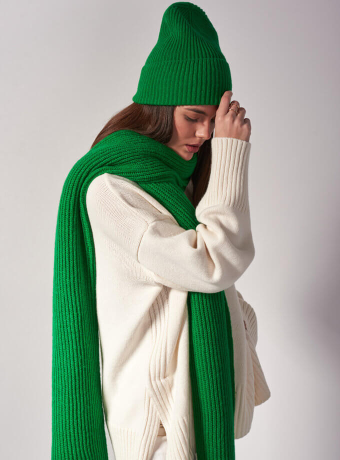 Шапка біні з вовни мериноса FIORE BIANCO (FRBC_FBhat__green)