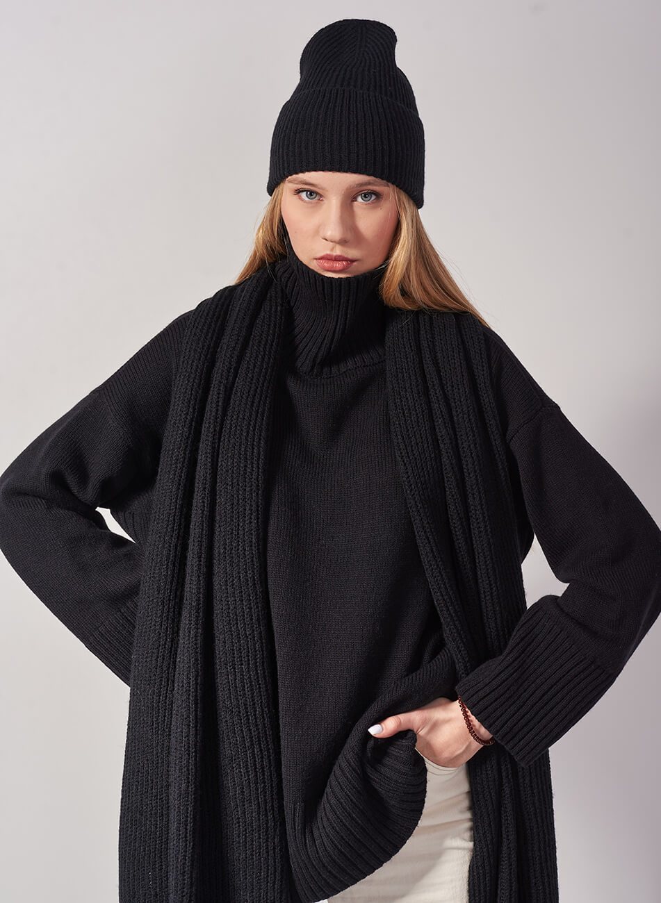 F3ECE66D-2160-4528-8E73-4DD830FC775B Шарф з вовни мериноса FIORE BIANCO (FRBC_FBscarf__black) - фото 3