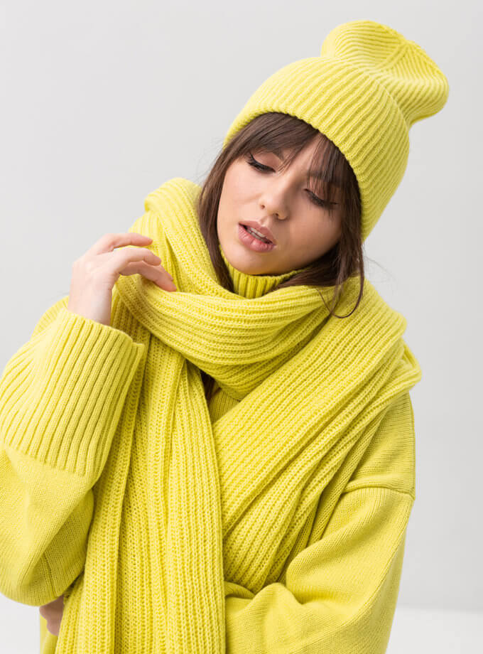 Шапка біні з шерсті мериноса FIORE BIANCO (FRBC_FBhat_lemon)