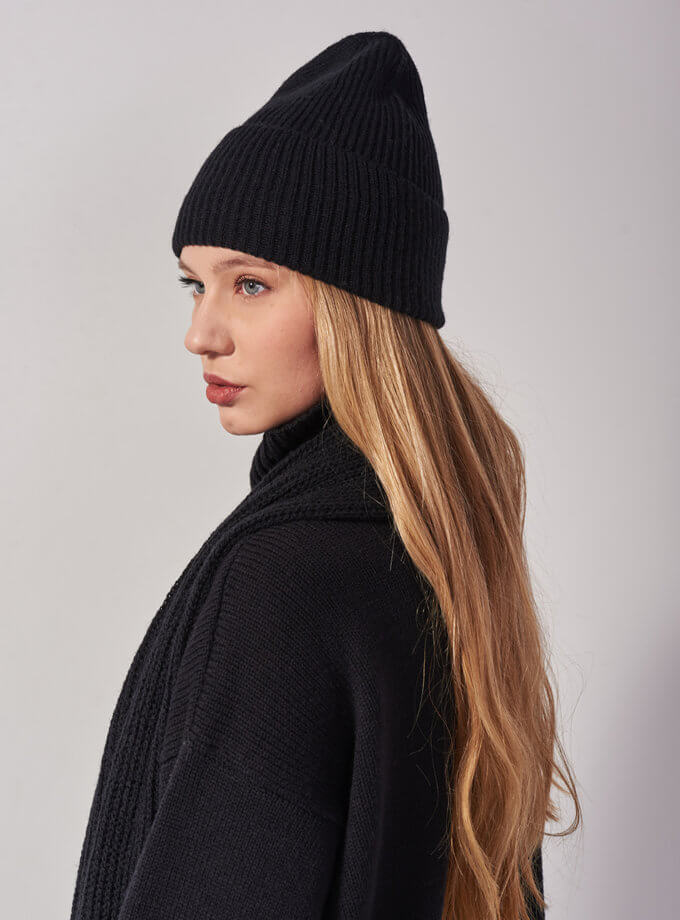 Шапка біні з вовни мериноса FIORE BIANCO (FRBC_FBhat__black)