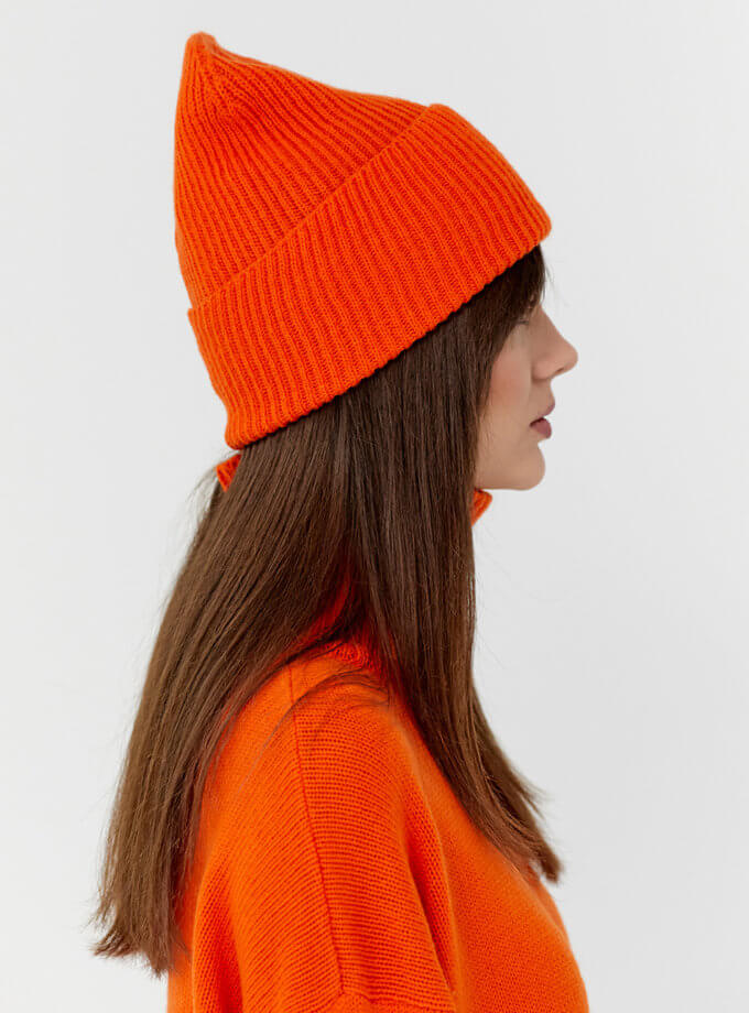 Шапка біні з вовни мериноса FIORE BIANCO (FRBC_FBhat_orange)