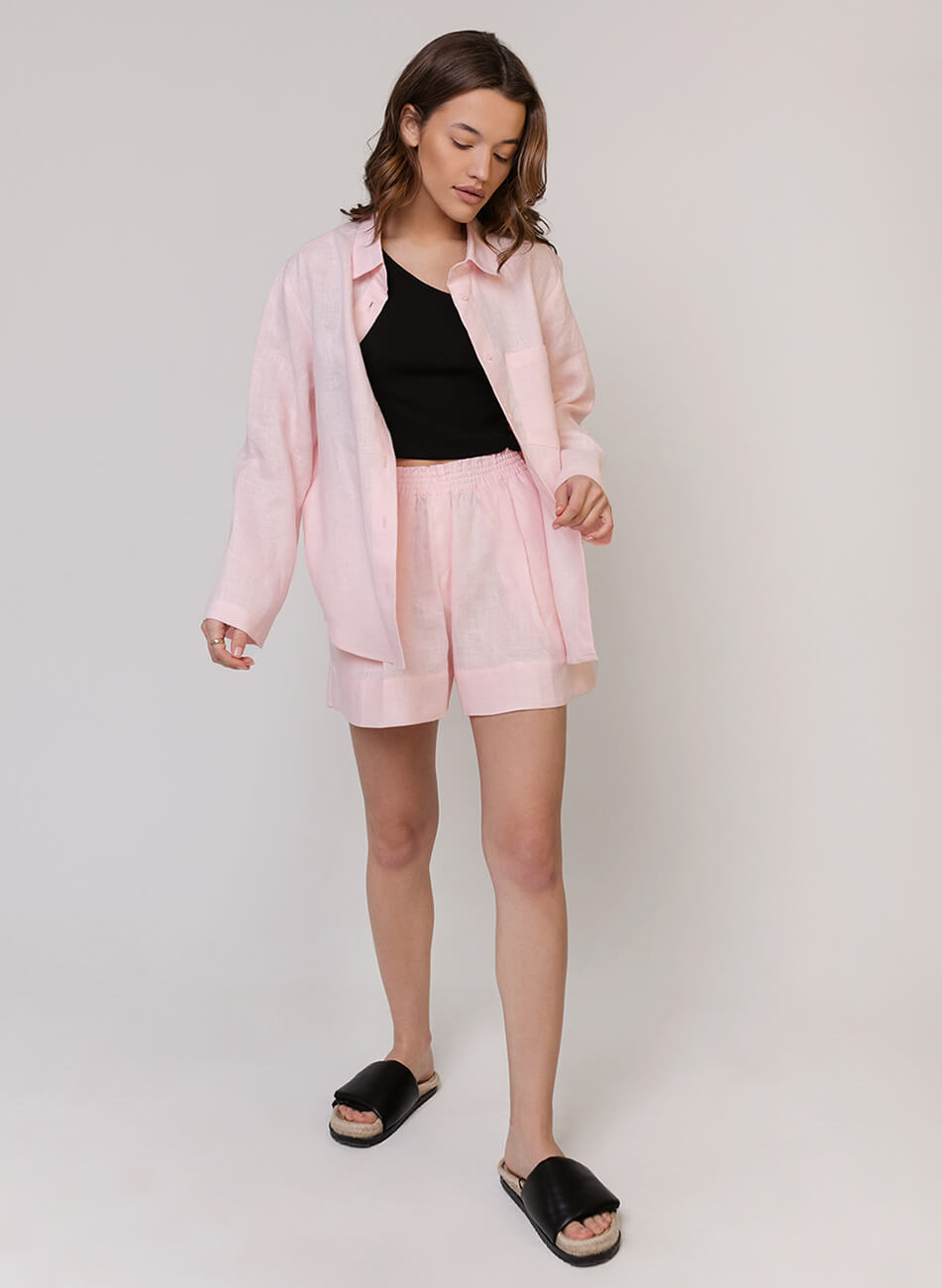 Шорти лляні рожеві зі складками (1) Шорти з льону зі складками BALCONY GARMENT (BLCGR_BLCN_909)