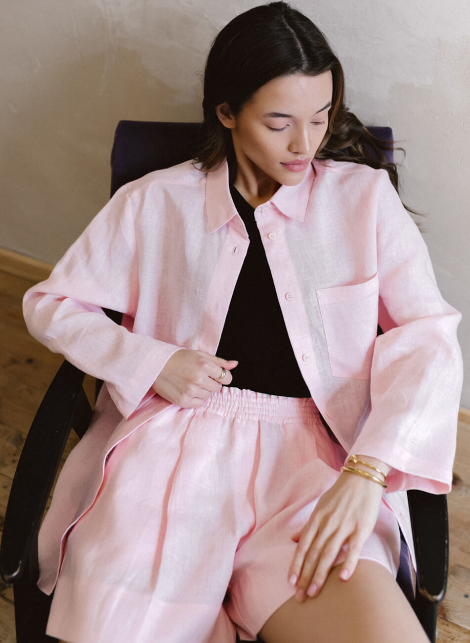 Шорти лляні рожеві зі складками (2) Шорти з льону зі складками BALCONY GARMENT (BLCGR_BLCN_909) - фото 4