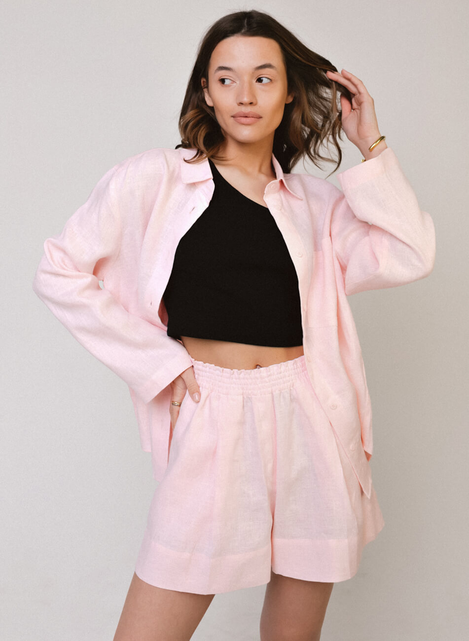 Шорти лляні рожеві зі складками (3) Шорти з льону зі складками BALCONY GARMENT (BLCGR_BLCN_909) - фото 2