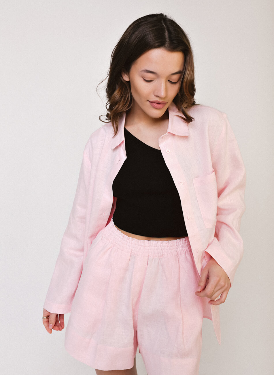 Шорти лляні рожеві зі складками та Сорочка рожева з льону Шорти з льону зі складками BALCONY GARMENT (BLCGR_BLCN_909) - фото 3