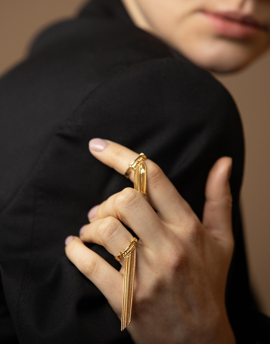 2023_02_07_6598 Каблучка з ланцюжками Confidence long yellow IVA JEWELRY (IVA_CG04) - фото 9