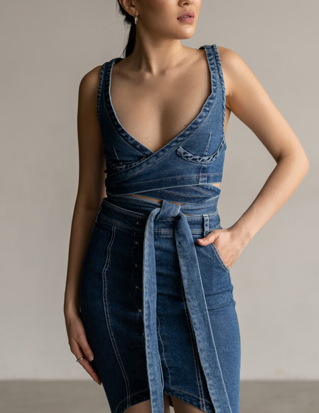 Топ на запах джинсовий 7/11 SEVEN ELEVEN (SE_18_TpWrpDnmBl)