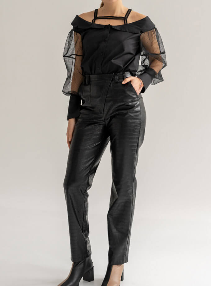 Штани з екошкіри кроко чорні 7/11 SEVEN ELEVEN (SE_22_PnCrcB)