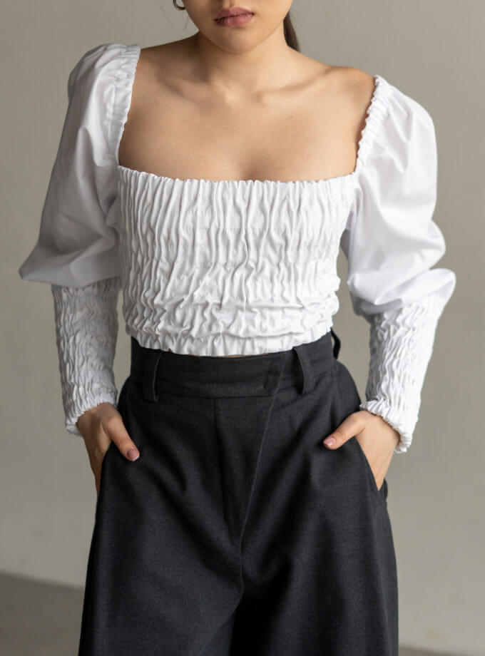 Топ жатий білий із рукавами-буфами 7/11 SEVEN ELEVEN (SE_22_TpZhtW)