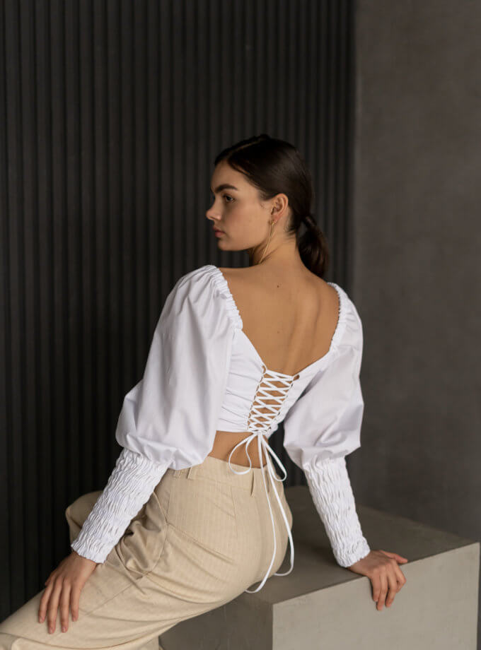 Топ жатий білий із рукавами-буфами 7/11 SEVEN ELEVEN (SE_22_TpZhtW)