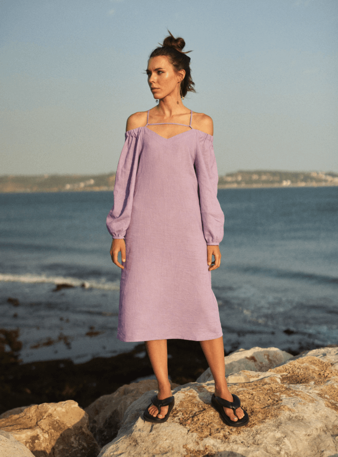 Сукня з широкими рукавами Ukrainian лілова MARCHI (MRCH_SS22-5)