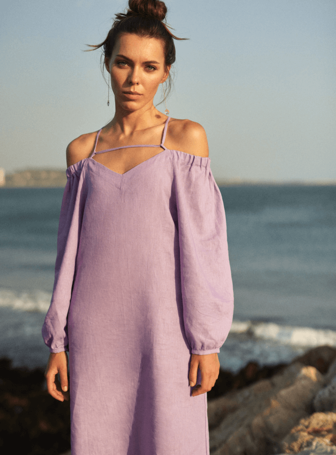 Сукня з широкими рукавами Ukrainian лілова MARCHI (MRCH_SS22-5)