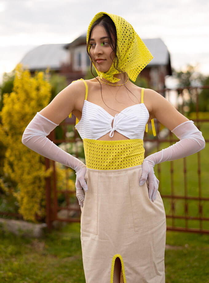 Хустка бавовняна лаймова 7/11 SEVEN ELEVEN (SE_22ShawlPrGr)