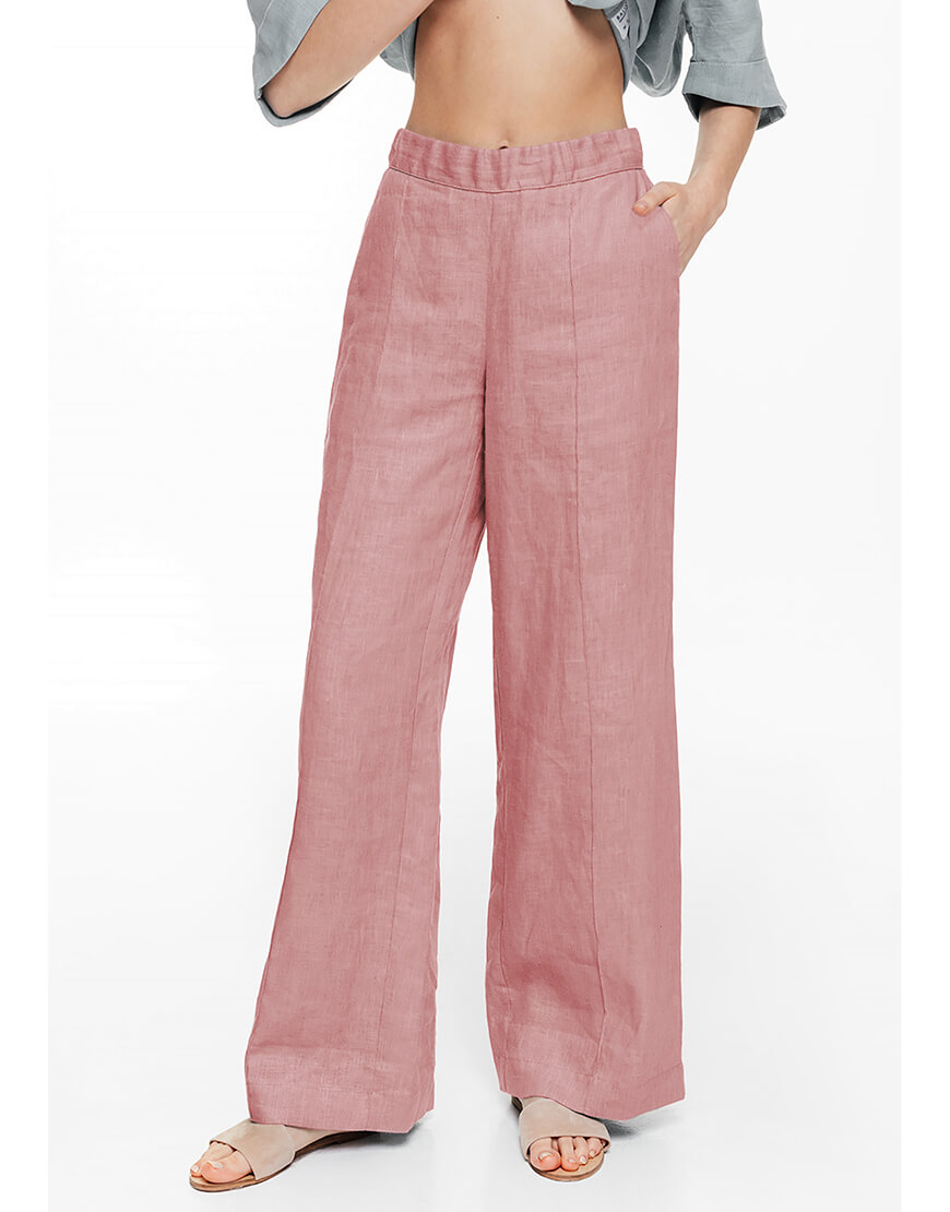 982 копія Штани лляні рожеві кльош BALCONY GARMENT (BLCN_982)