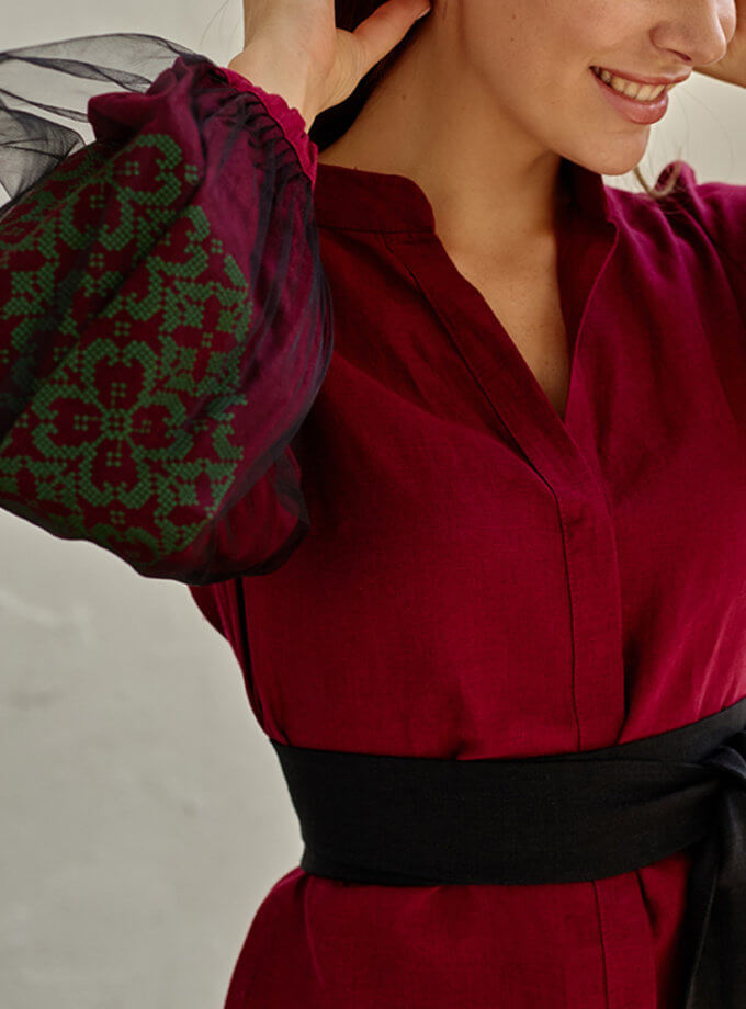 Блуза з рукавом сітка зелена вишивка EMBROIDERED GEM (EMB_SS22_1027)