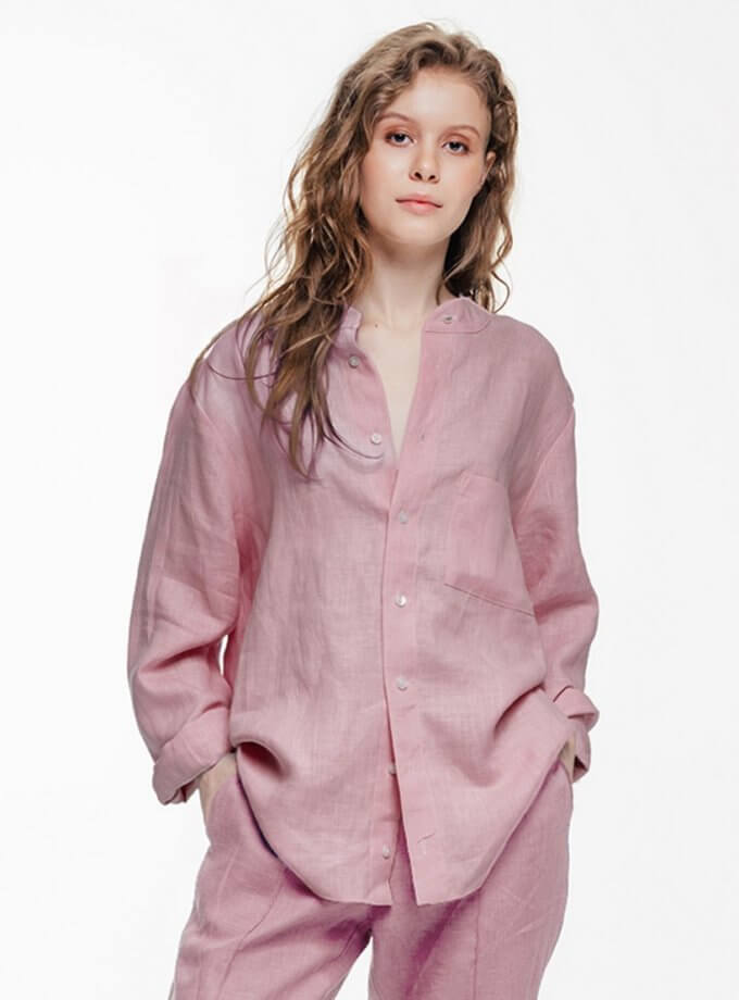 Сорочка рожева лляна з комірцем-стійкою BALCONY GARMENT (BLCN_983) - фото 5