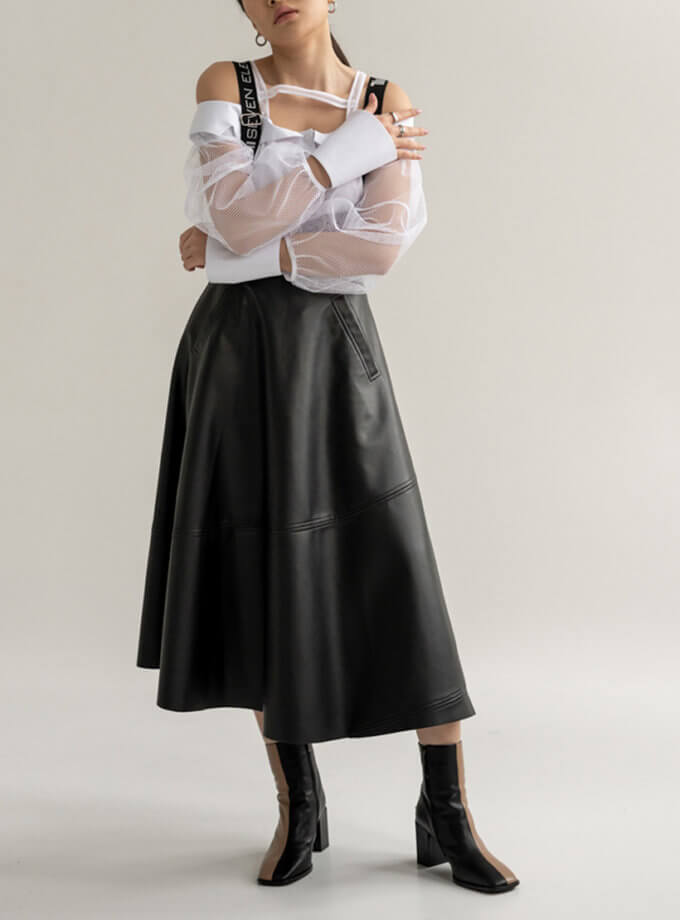 Спідниця з підтяжкою міді екошкіряна 7/11 SEVEN ELEVEN (SE16SkrtBrcMdLthrB)