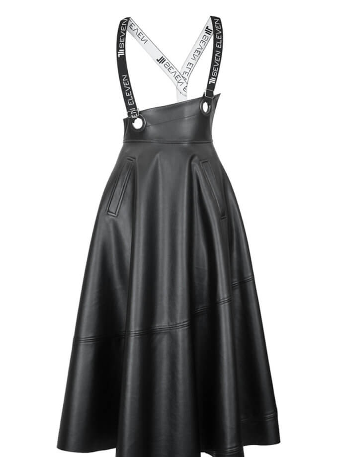 Спідниця з підтяжкою міді екошкіряна 7/11 SEVEN ELEVEN (SE16SkrtBrcMdLthrB)