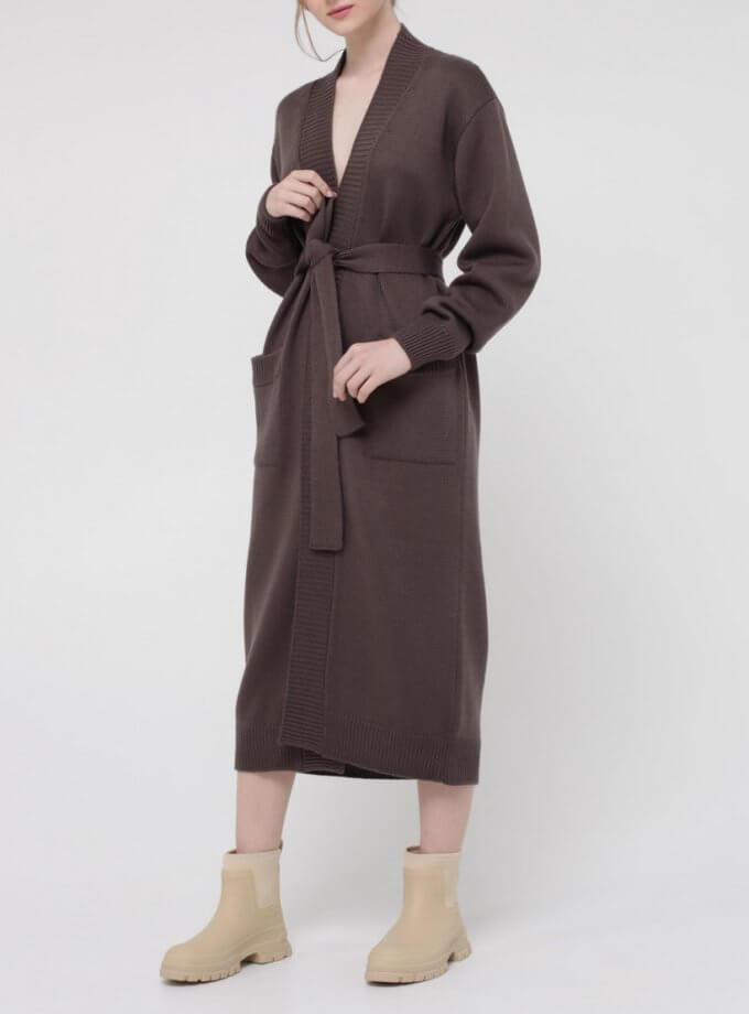 Вовняний кардиган на запах MISS SECRET (MISS_JA-017-brown-coat)