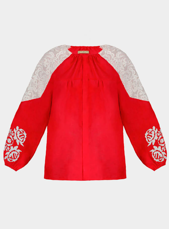 Жіноча блузка з мереживом та традиційною вишивкою Рожа GAPTUVALNYA (GPTV_AA_111)