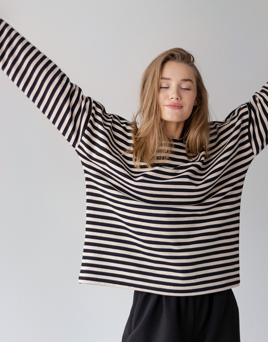 3460-1 Світшот з бавовни у чорну смужку ANNA YAKOVENKO (AY_3460) - фото 3