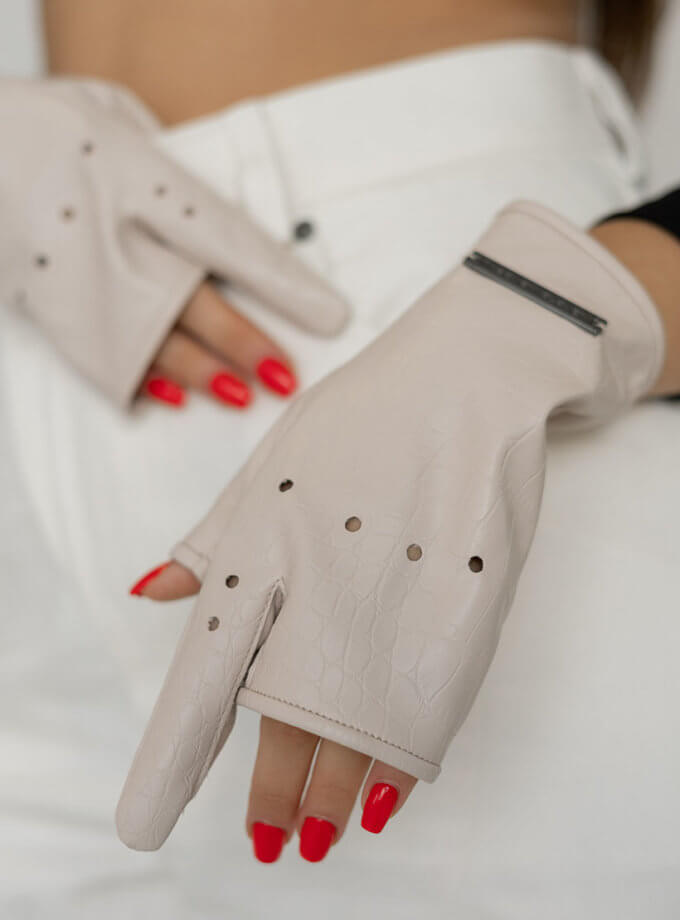 Рукавички без пальців Myrta бежеві кроко 7/11 SEVEN ELEVEN (SE21GlMyrtaCrcBg)